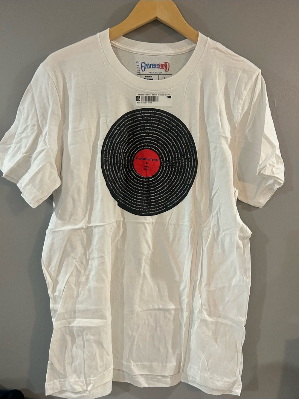 Grateful Dead White Short-Sleeve Tee with Black & Red Record Graphic